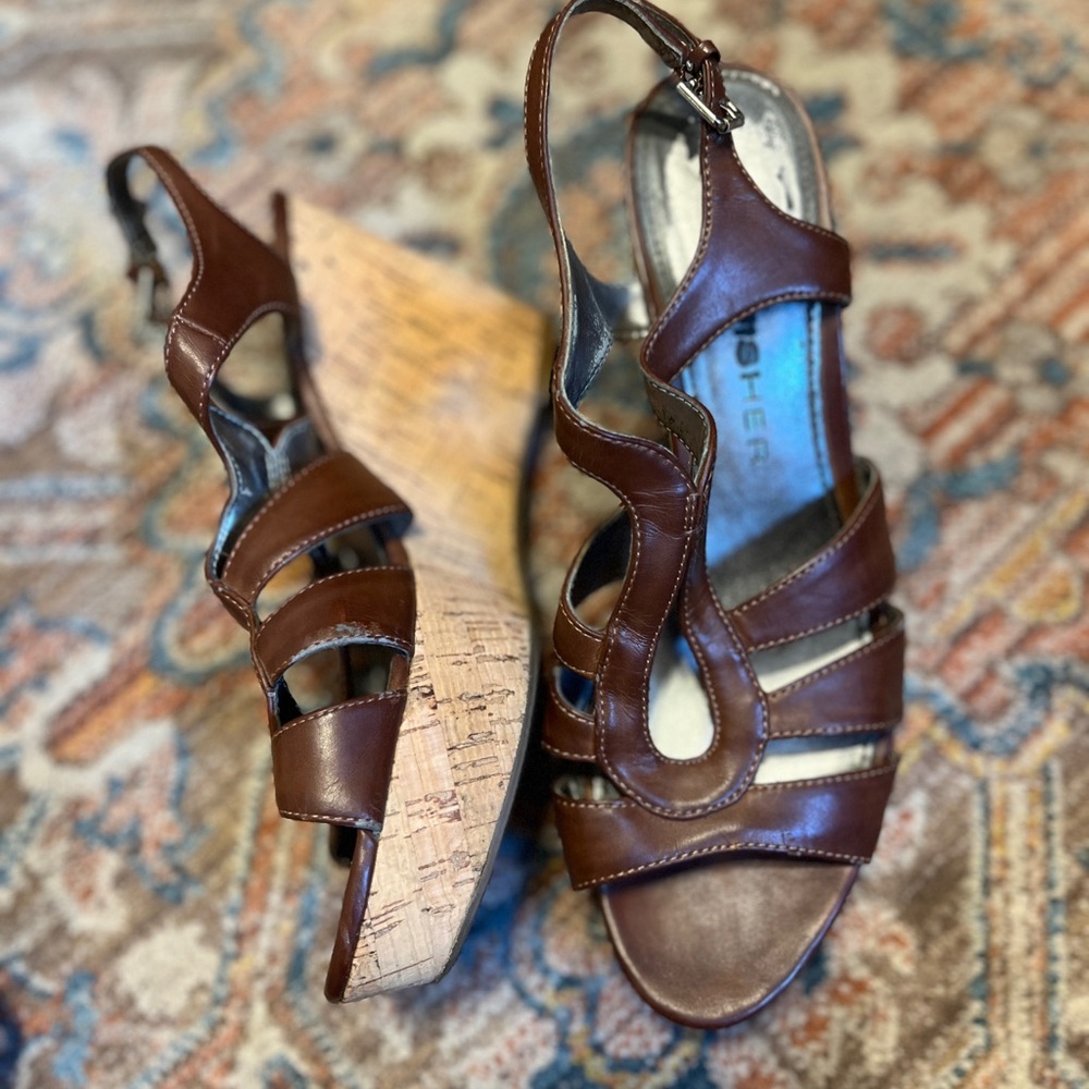 Brown Strappy Wedge Sandals